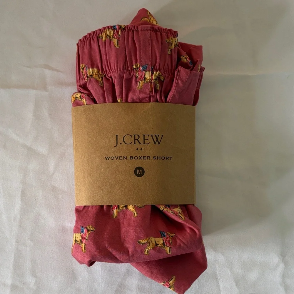 J. Crew Red Woven Boxer Shorts with Blue Dog Print